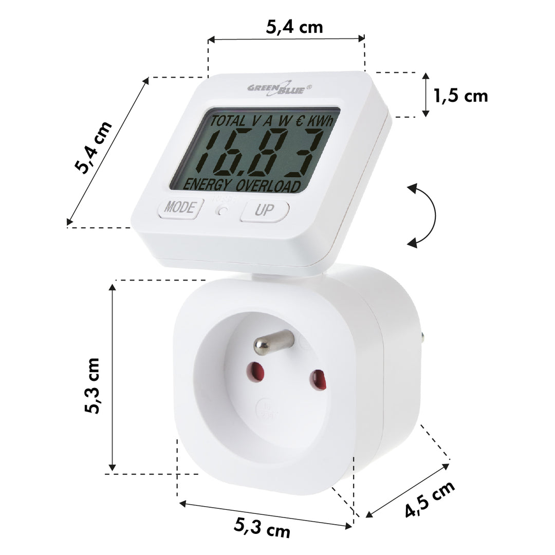 GreenBlue GB615 Wattmeter Energiemeter 16A Max. 3680 W secundair geheugen (Franse stekker E)