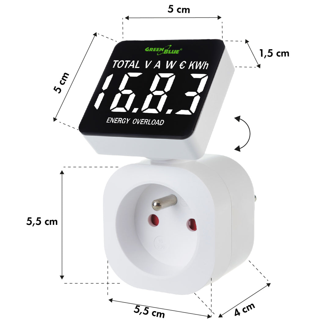 GreenBlue energiemeter, wattmeter, 16A, max. 3680W, subgeheugen, GB620 E