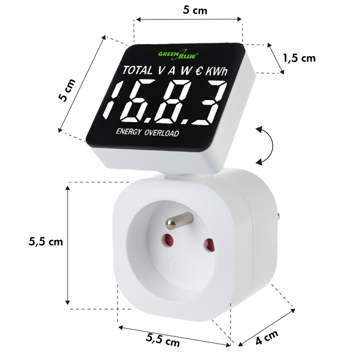 GreenBlue energiemeter, wattmeter, 16A, max. 3680W, subgeheugen, GB620 E