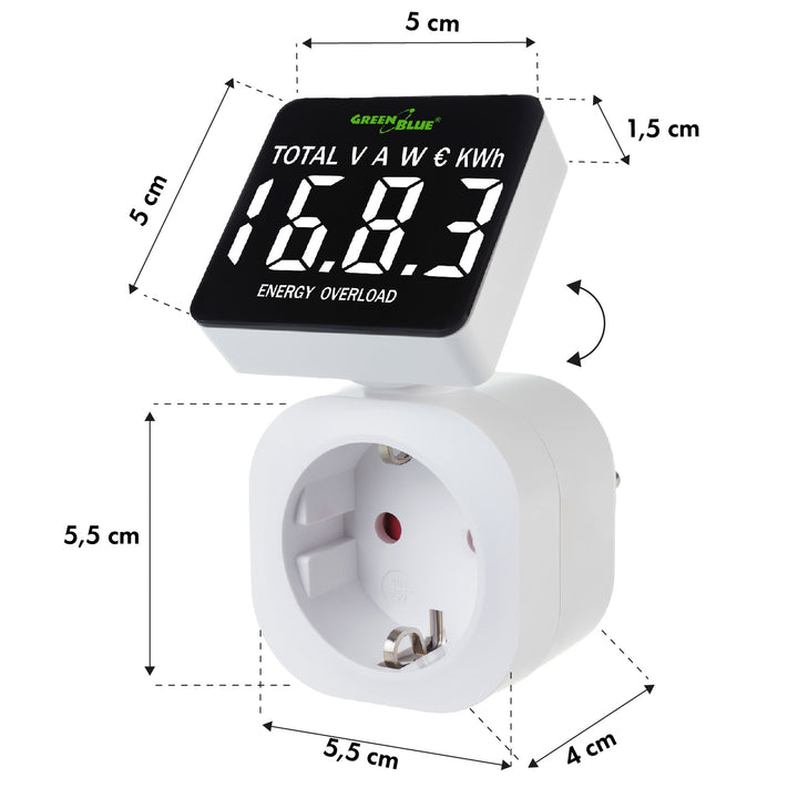 GreenBlue Energiezähler, Wattzähler, 16A, max. 3680W, Unterspeicher, GB620 F