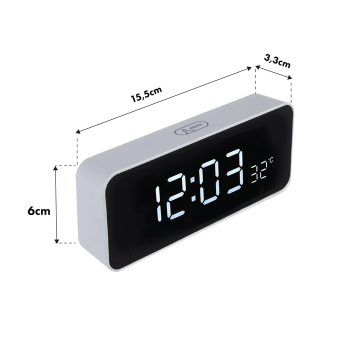 Green Blue GB397 Reloj Despertador Digital con Termómetro, 2 Alarmas/Función Snooze, Función de Cuenta Regresiva, Reloj Digital con Pantalla de Temperatura, Alimentado por USB mediante Puerto USB, Blanco