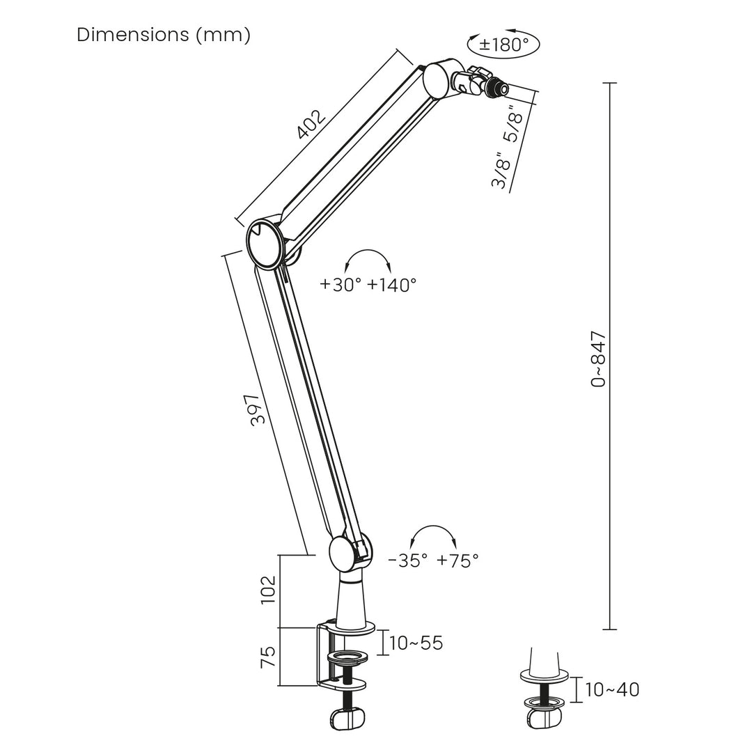 Mikrofonhalter 3/8" und 5/8" NanoRS, 1kg max, RS421