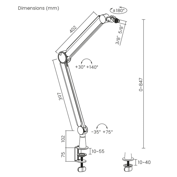 Mikrofonhalter 3/8" und 5/8" NanoRS, 1kg max, RS421