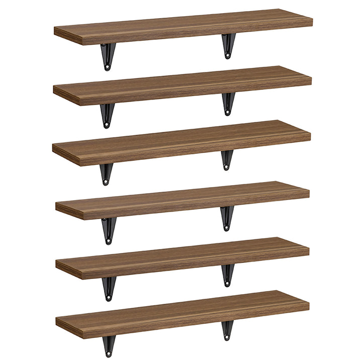 Set of 6 Maclean MC-331 Wall Shelf 6-Piece Set Wallnut 43 x 11.5cm max. 8kg per Shelf Shelving Set Storage Home Decor Office