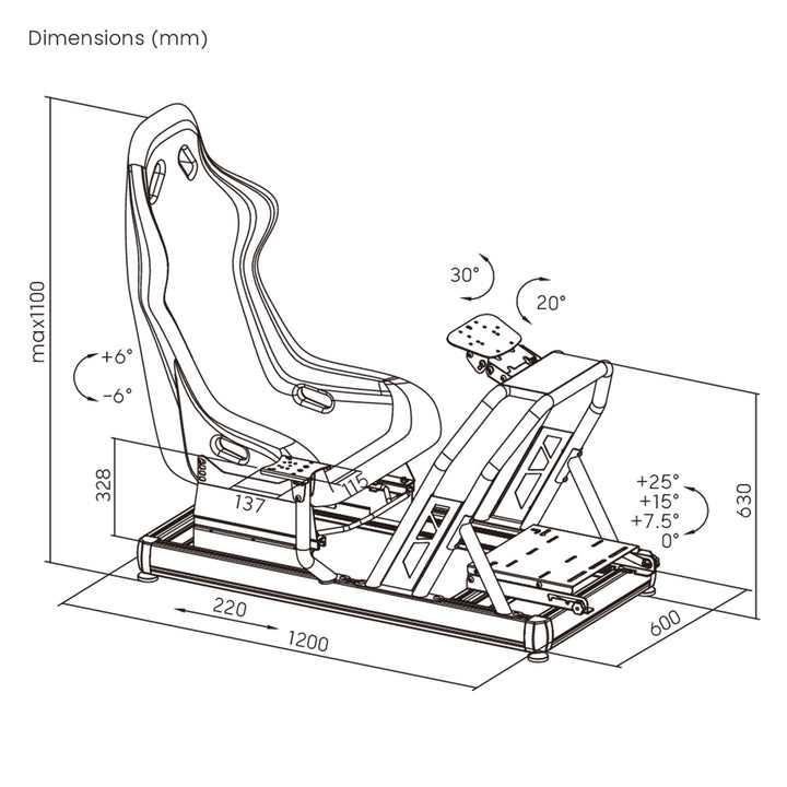 NanoRS Rennsimulator Cockpit mit Sitz, max 120kg, RS423