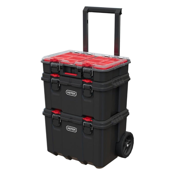 Keter Stack'N'Roll Storage Box Set, 150L Capacity, with Wheels and Telescopic Handle, Durable and Versatile for Easy Transportation