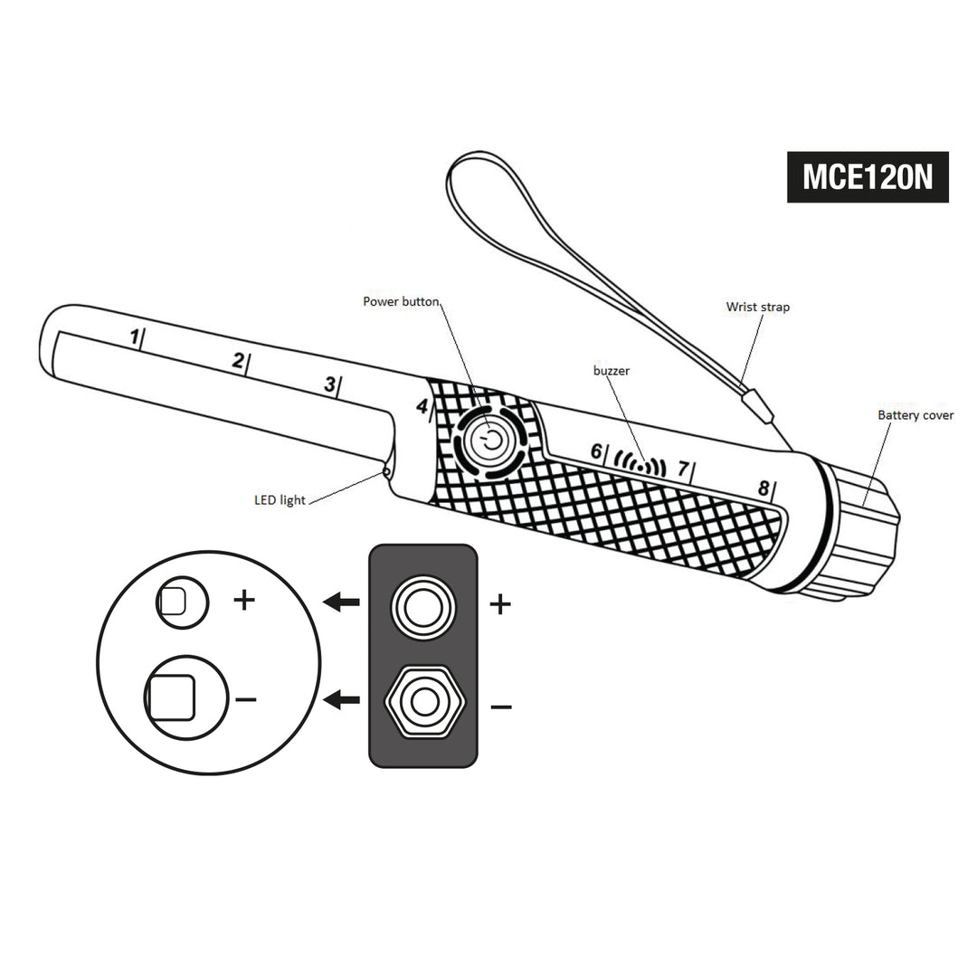 Maclean MCE120N Detector de Metales Impermeable Pinpoint, Detección de 360 ​​Grados, Resistencia al Agua: hasta 3 Metros, Señalización por Vibración y Sonido, Correa para Muñeca y Funda