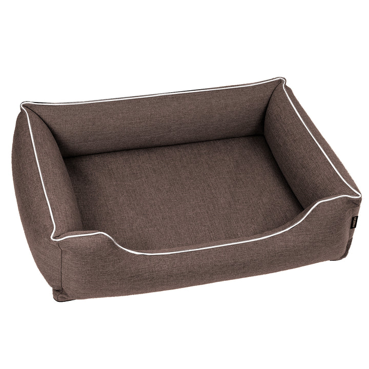 Mestizo Mallorca Standard Cama para Perros TwinFoam, Cesta para Perros, Sofá de Tela Tapizada, Funda Lavable (80x60 cm, Marrón con ribete blanco)  SMTF-BRO-W-2