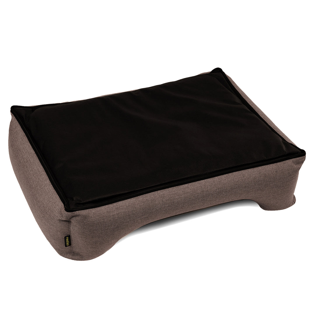 Mestizo Mallorca Standard Cama para Perros TwinFoam, Cesta para Perros, Sofá de Tela Tapizada, Funda Lavable (80x60 cm, Marrón con ribete blanco)  SMTF-BRO-W-2