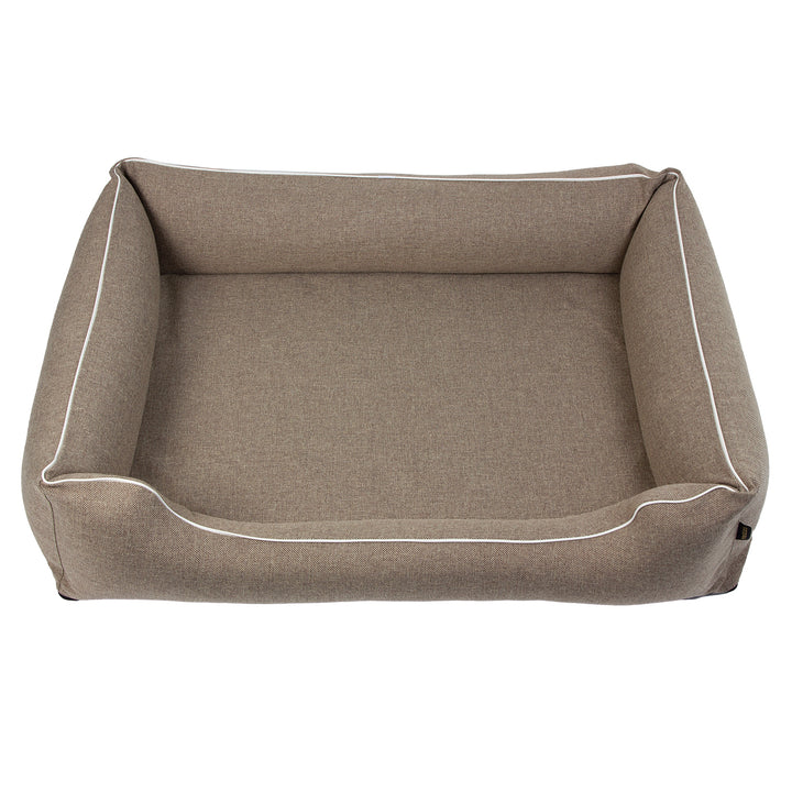 Mestizo Mallorca Standard Cama para Perros TwinFoam, Cesta para Perros, Sofá de Tela Tapizada, Funda Lavable (100x75 cm, Beige con ribete blanco) SMTF-BEI-B-3, SMTF-BEI-W-3