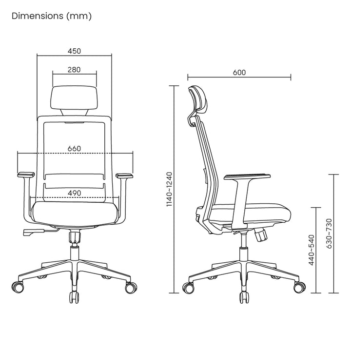 Ergo Office premium ergonomic high back office chair, max 150kg, ER-425