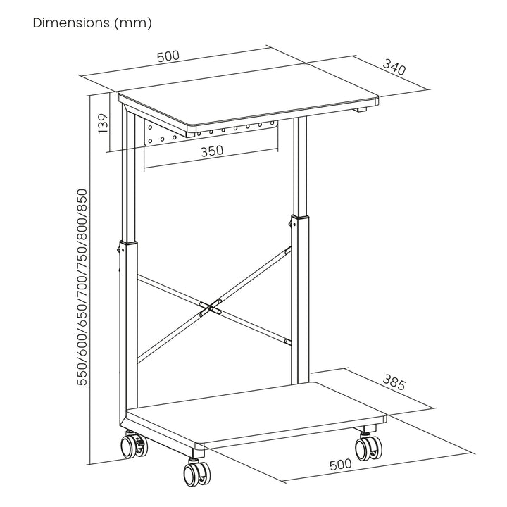 CPU Computerwagen mit Regal, 80kg max, höhenverstellbar 550~850mm, NanoRS RS430