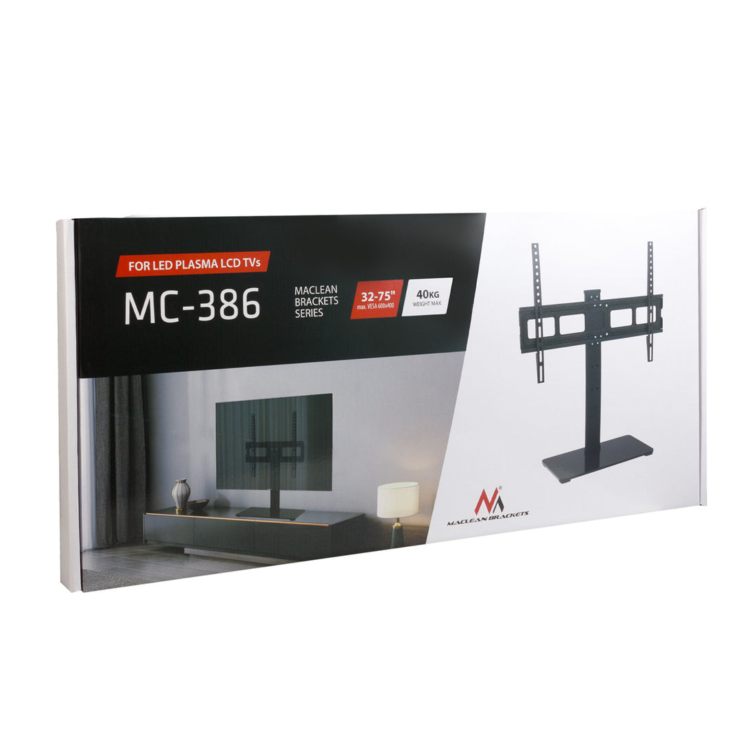 Maclean MC-386 Soporte TV Universal para Televisores de 32-75" hasta 40 kg, Regulable en 3 Alturas, Max. VESA 600x400 mm, Soporte TV, Base de Vidrio Templado