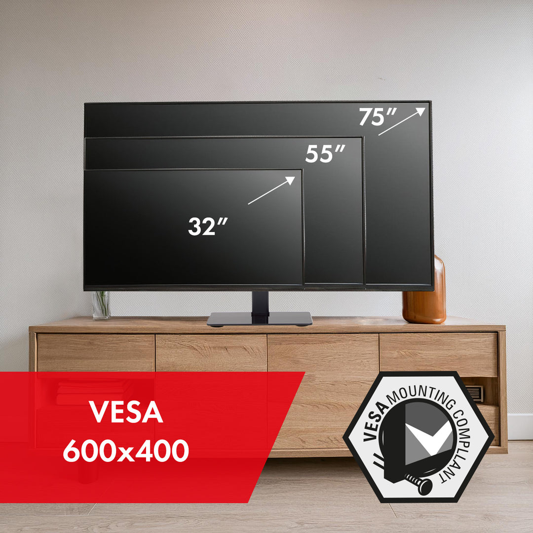 Maclean MC-386 Soporte TV Universal para Televisores de 32-75" hasta 40 kg, Regulable en 3 Alturas, Max. VESA 600x400 mm, Soporte TV, Base de Vidrio Templado