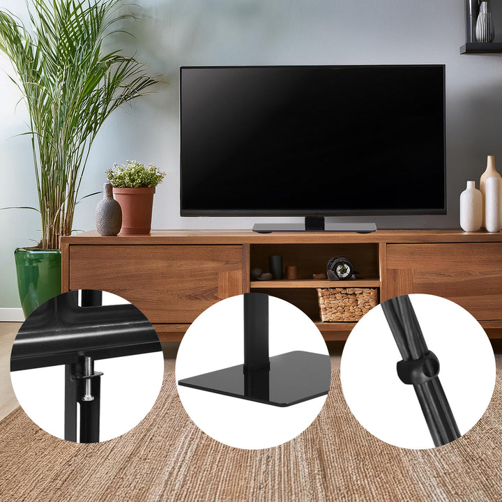 Maclean MC-386 Universal TV Stand Base for Cabinet Dresser Table Desk 32" - 75" 40kg VESA 35° Rotating Temepred Glass Adjustable TV Height Powder Coating