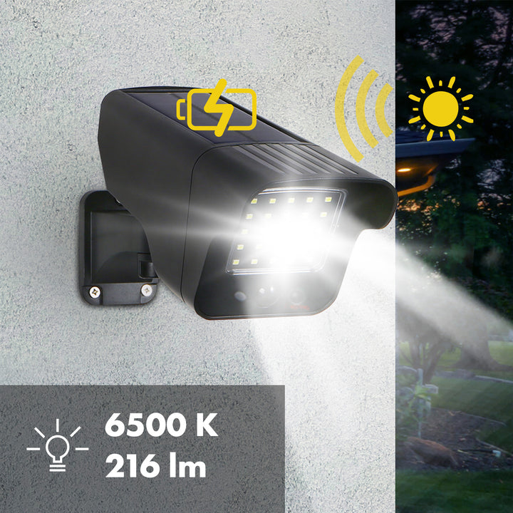 Kamera-Attrappe SOL1803S Solar , Blinkende rote LED,  Bewegungsmelder LED Beleuchtung kostenloser Aufkleber