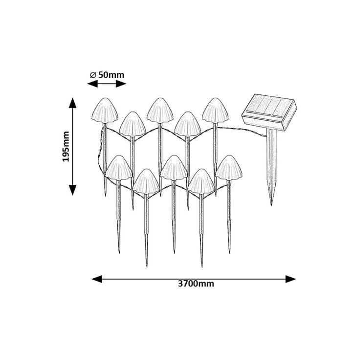 Rabalux Solarleuchten, 10 Leuchten, LED, IP44, pilzförmiger Schirm, Skadar