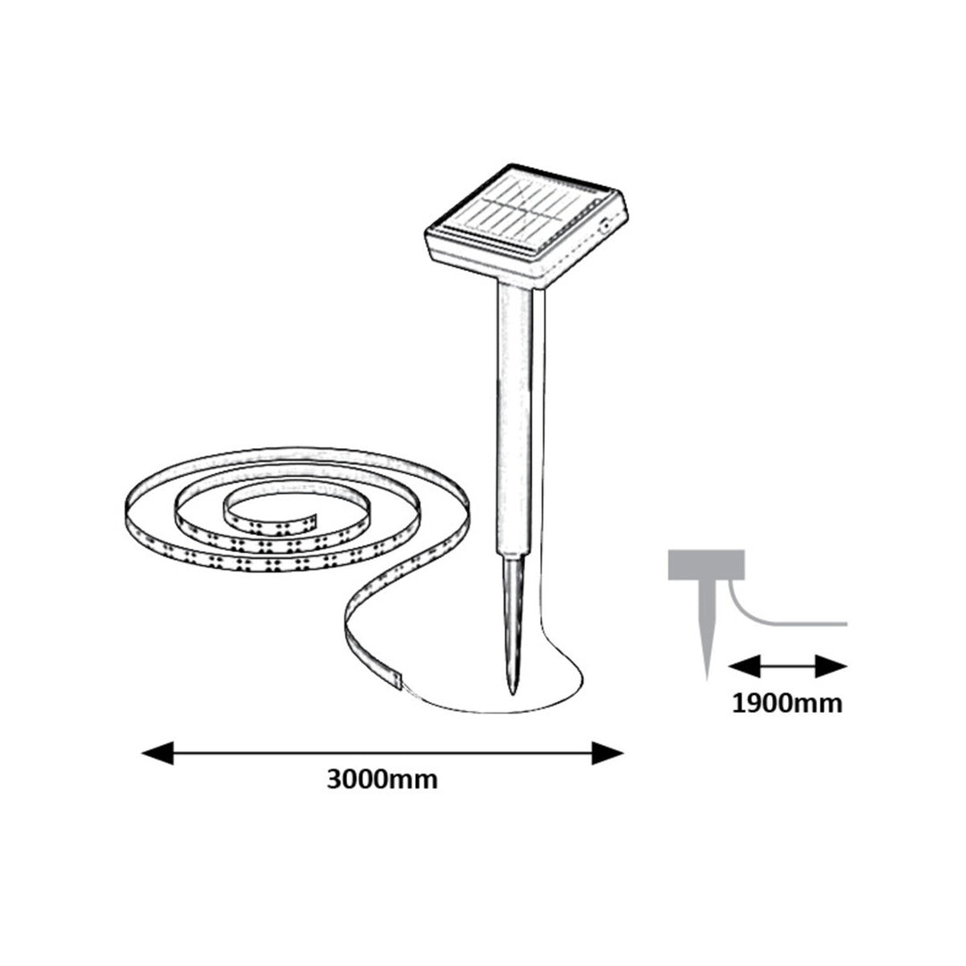 Rabalux Lámpara solar, tira para exterior, LED, IP44, 300 cm, Ansoo