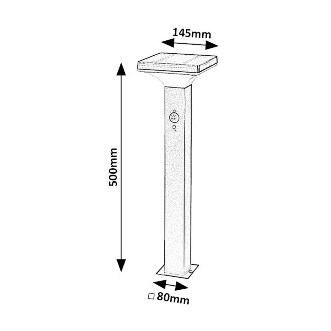 Rabalux Geleen Solarlamp LED 4W 3000K IP44 RVS Kunststof wit H: 50cm B: 14,5cm met PIR bewegingssensor Lichtsensor Zwart