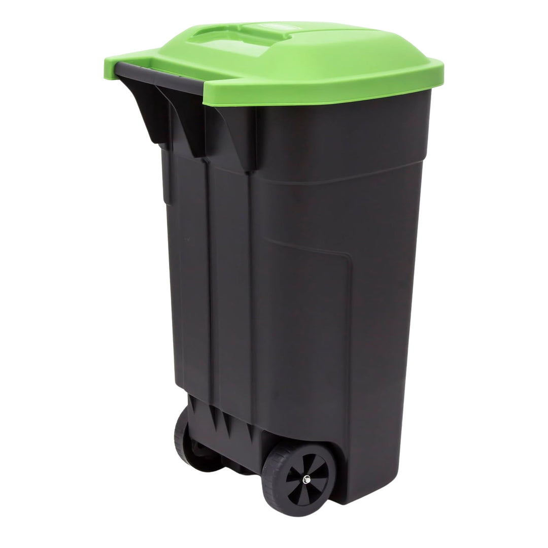 Curver Cubo de basura para segregación de residuos, Papelera con ruedas, 110L, verde, 214125