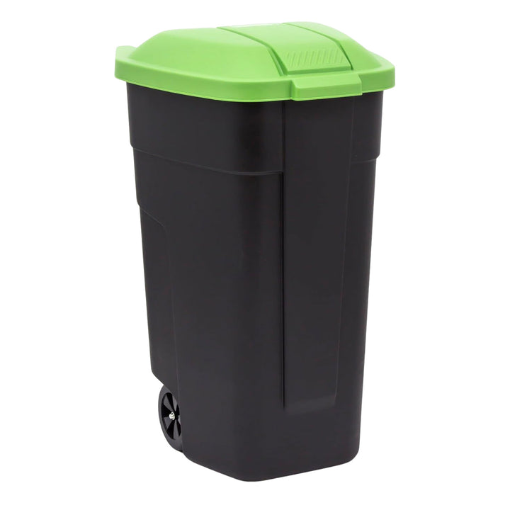 Curver Cubo de basura para segregación de residuos, Papelera con ruedas, 110L, verde, 214125