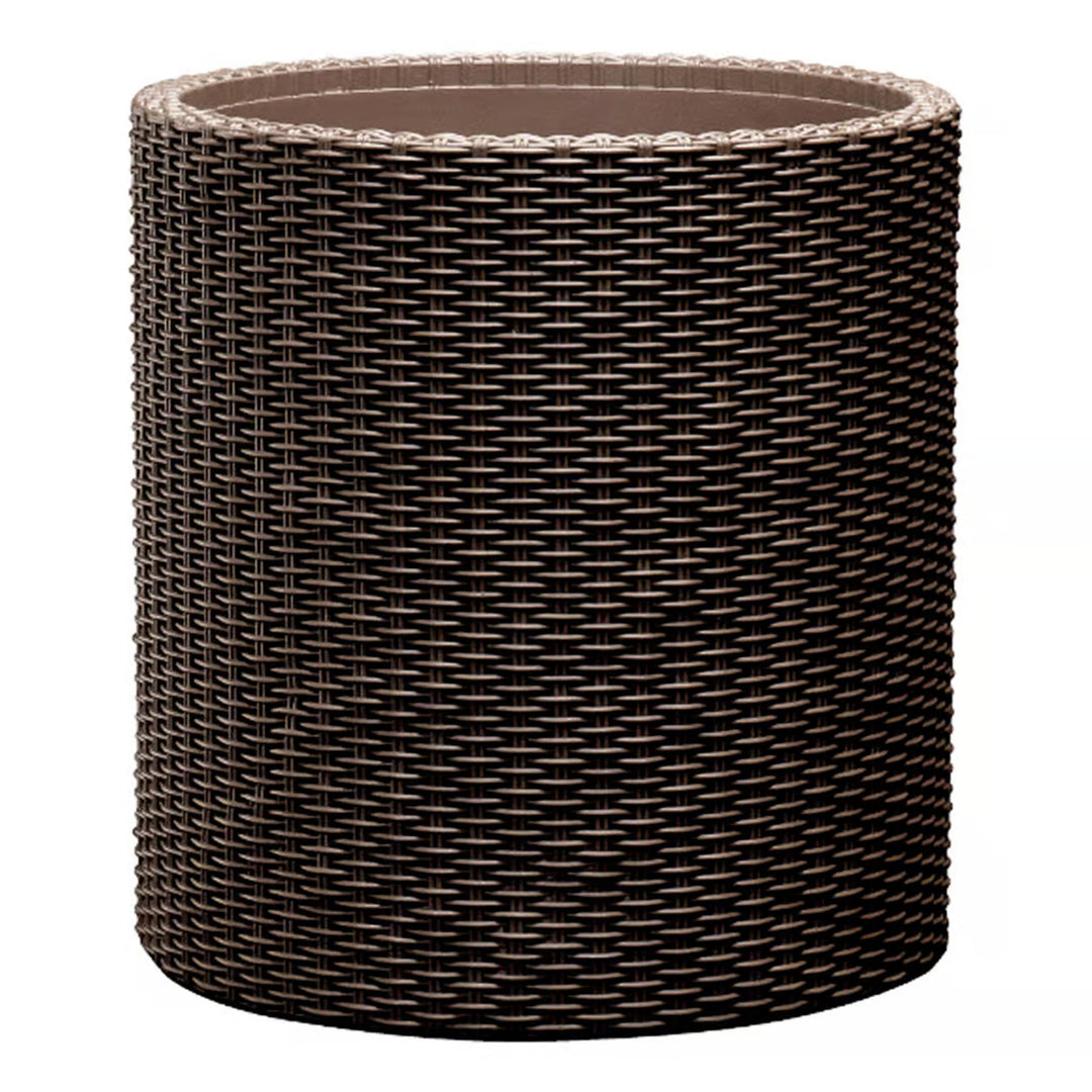 Keter Round Planter Rattan Style - Size L - 43.7cm Diameter Brown Cylinder Flower Pot Indoor Outdoor Weatherproof