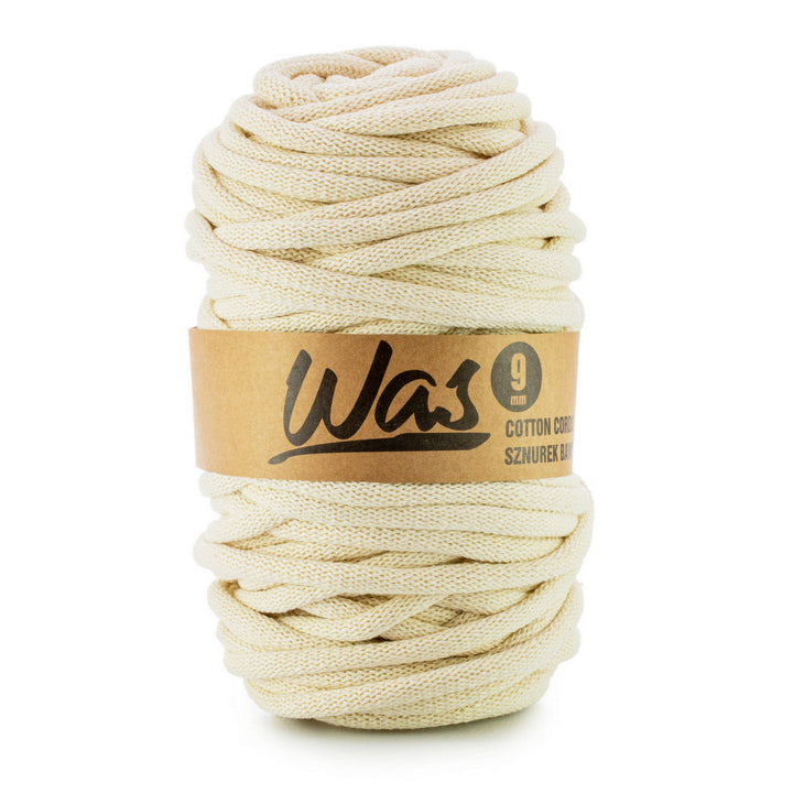 WAS offers a braided cotton cord with a polyester core, 9mm thick and 50m long, in ivory white. Perfect for a variety of uses with durability and style.