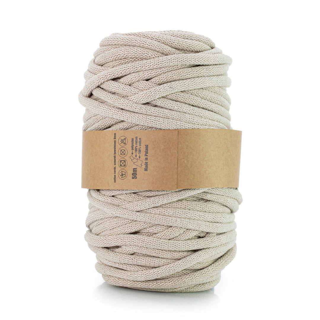 WAS, cotton cord with polyester core, braided, 9mm, 50m, light beige