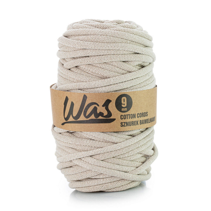 WAS, cordon en coton avec âme en polyester, tressé, 9mm, 50m, beige clair