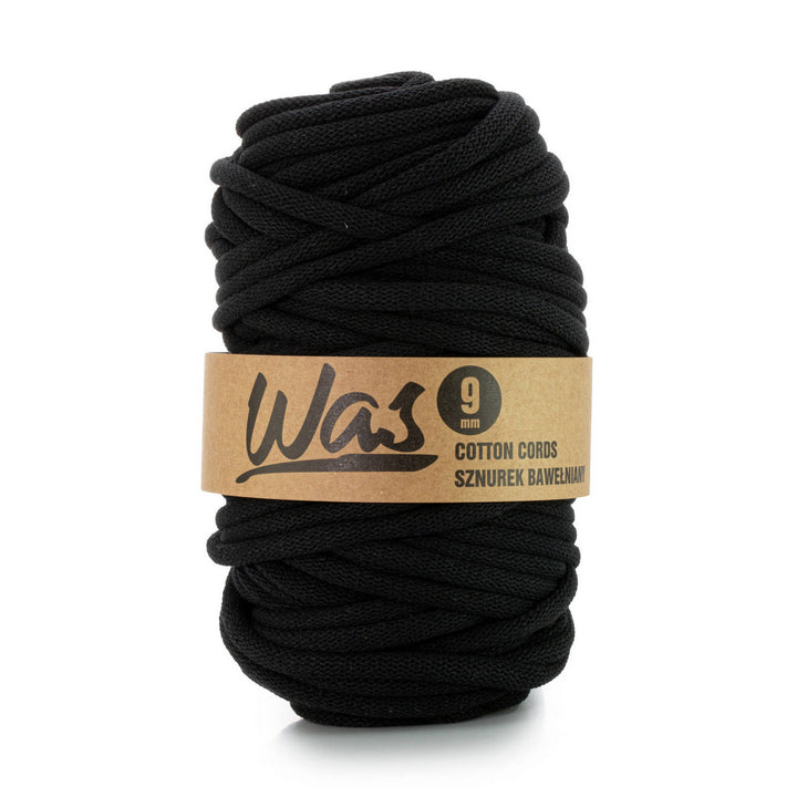 WAS, cordon en coton avec âme en polyester, tressé, 9mm, 50m, noir