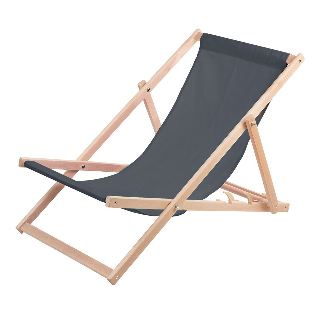 Woodok Set van 2 ligstoelen van beukenhout Strandstoel Ligstoel Tuinligstoel voor strand, tuin, balkon en terras Opvouwbaar tot 120 kg Grijs