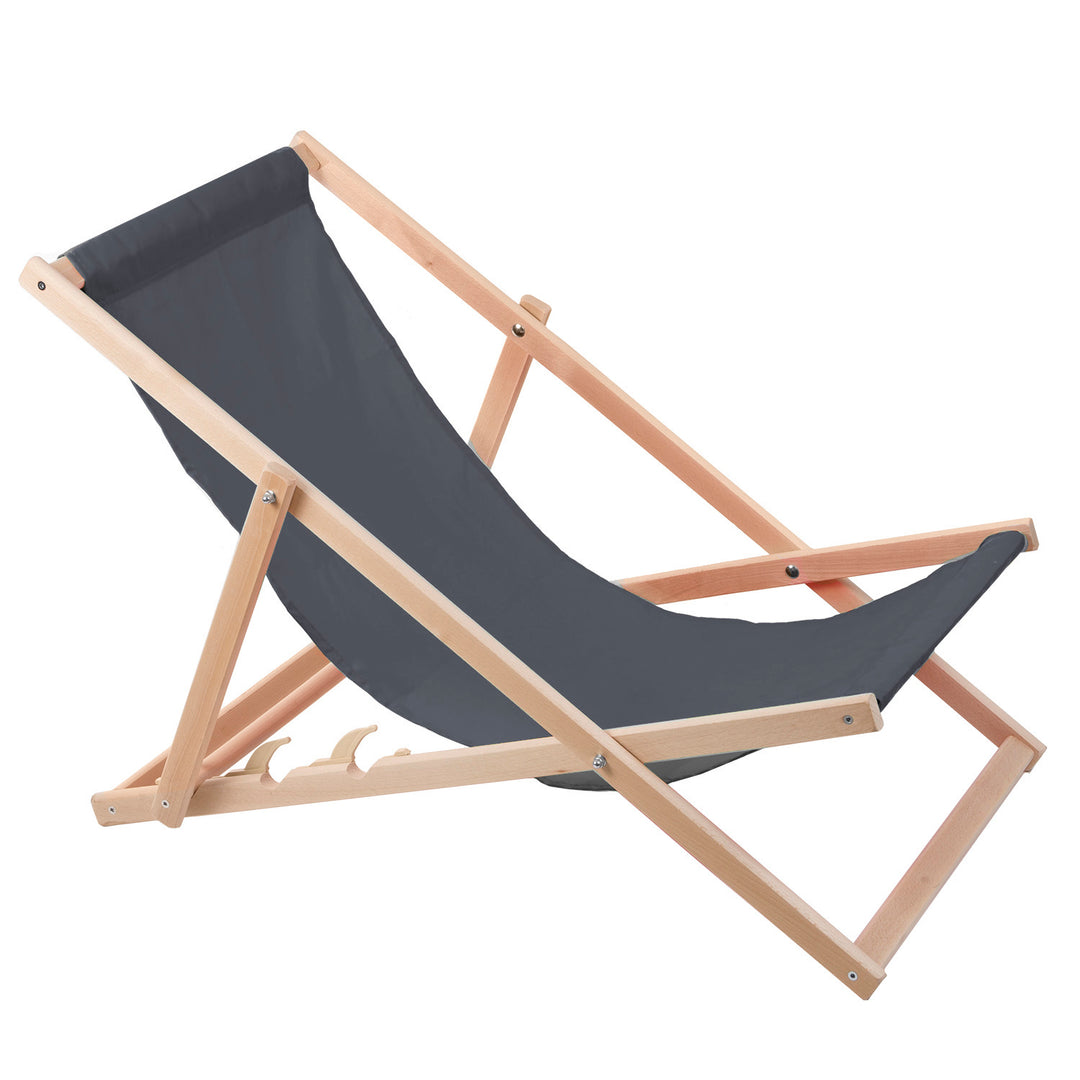 Woodok Set van 2 ligstoelen van beukenhout Strandstoel Ligstoel Tuinligstoel voor strand, tuin, balkon en terras Opvouwbaar tot 120 kg Grijs