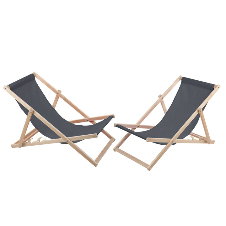 Woodok 2 Comfortable Wooden Deck Chairs, Loungers Ideal for the Beach, Balcony, Terrace, Grey