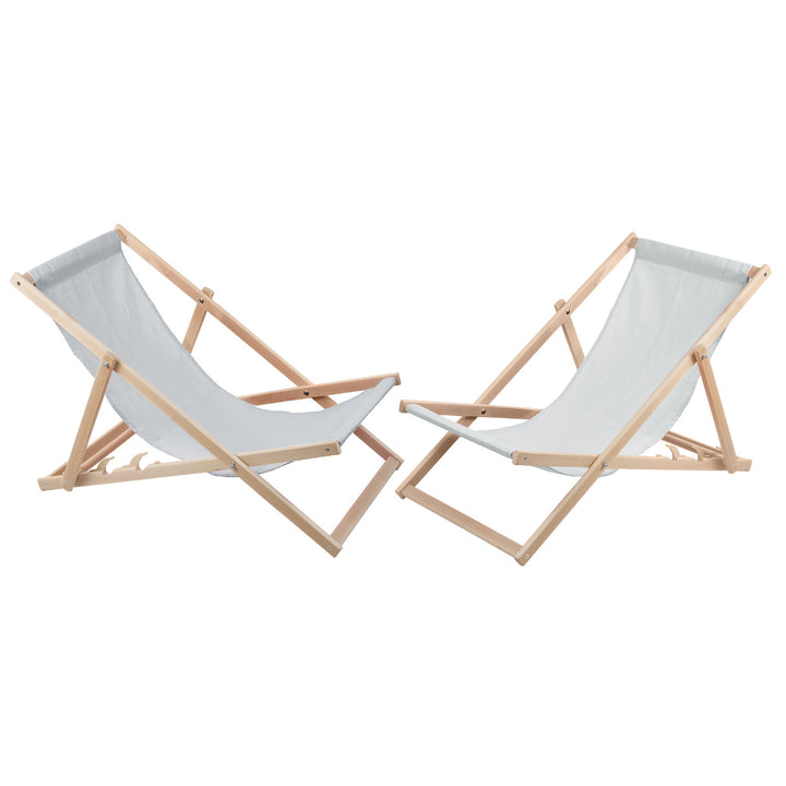 Set de 2 tumbonas de madera color ceniza, ideales para la playa, el balcón, la terraza