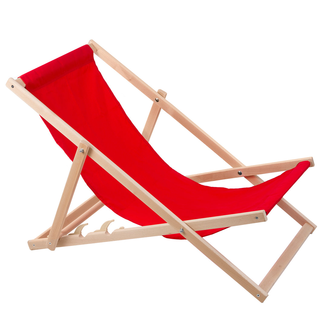 Woodok 2 Comfortable Wooden Deck Chairs, Loungers Ideal for the Beach, Balcony, Terrace, Red Colour