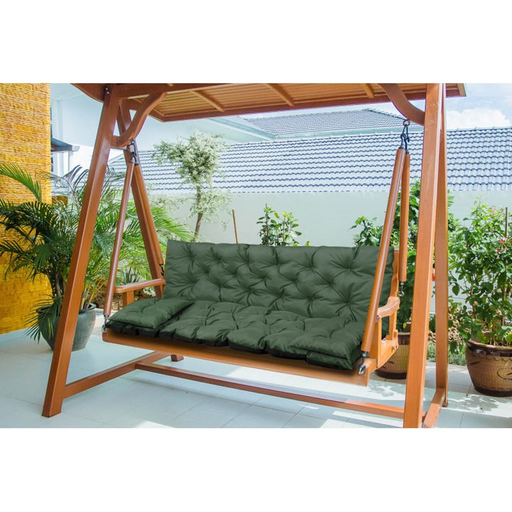 KingGarden Cojín Acolchado para Banco de Jardín Impermeable con 2x Cojines Laterales 42x42 cm 1+2 Juego de 3 piezas PVC Impermeable Codura (Verde, 100x60x50cm + 2 cojines 42 x 42 cm)