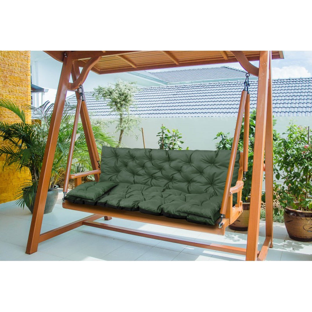 KingGarden Cojín Acolchado para Banco de Jardín Impermeable con 2x Cojines Laterales 42x42 cm 1+2 Juego de 3 piezas PVC Impermeable Codura (Verde, 120x60x50cm + 2 cojines 42 x 42 cm)