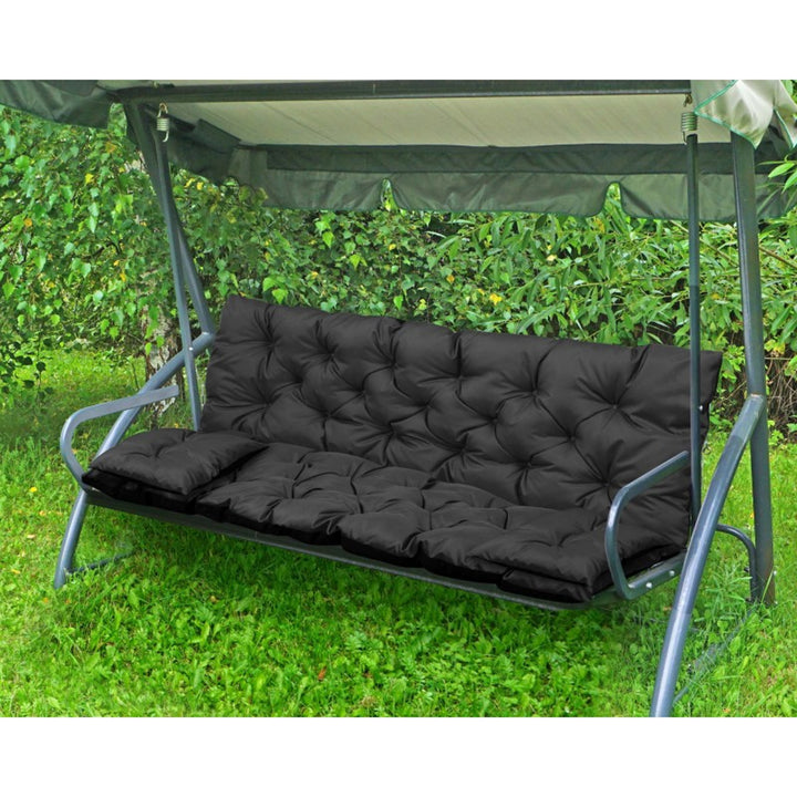 KingGarden Cojín Acolchado para Banco de Jardín Impermeable con 2x Cojines Laterales 42x42 cm 1+2 Juego de 3 piezas PVC Impermeable Codura (Negro, 100x60x50cm + 2 cojines 42 x 42 cm)