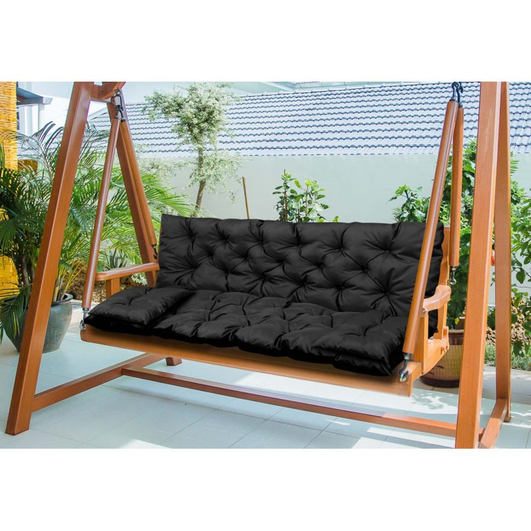 KingGarden Cojín Acolchado para Banco de Jardín Impermeable con 2x Cojines Laterales 42x42 cm 1+2 Juego de 3 piezas PVC Impermeable Codura (Negro, 150x60x50cm + 2 cojines 42 x 42 cm)