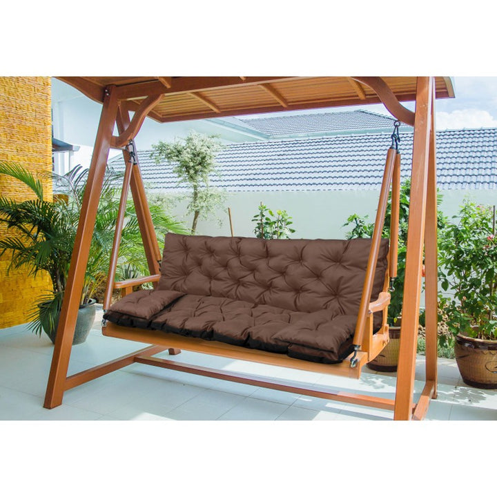 KingGarden Cojín Acolchado para Banco de Jardín Impermeable con 2x Cojines Laterales 42x42 cm 1+2 Juego de 3 piezas PVC Impermeable Codura (Marrón, 100x60x50cm + 2 cojines 42 x 42 cm)