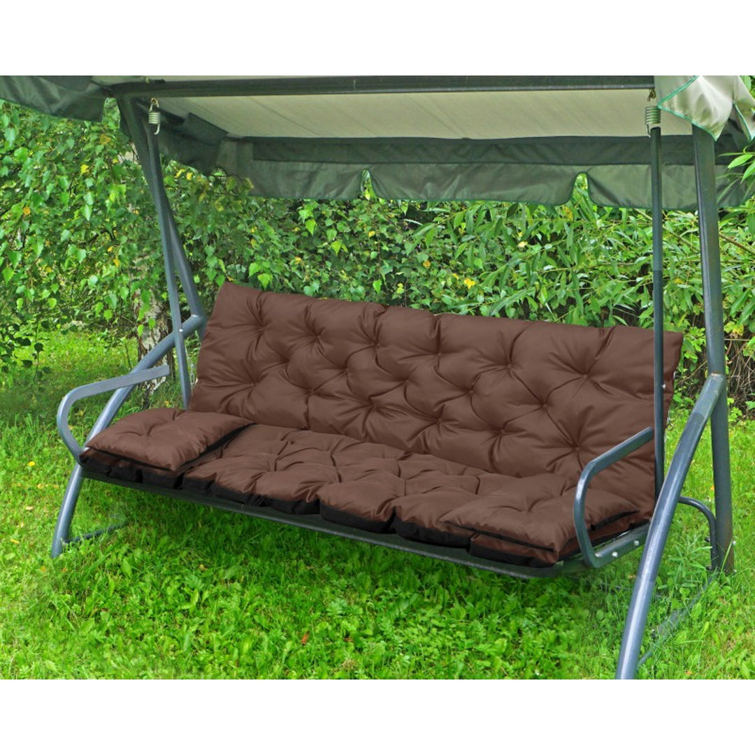 KingGarden Cojín Acolchado para Banco de Jardín Impermeable con 2x Cojines Laterales 42x42 cm 1+2 Juego de 3 piezas PVC Impermeable Codura (Marrón, 180x60x50cm + 2 cojines 42 x 42 cm)