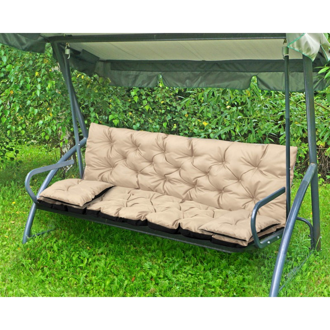 KingGarden Cojín Acolchado para Banco de Jardín Impermeable con 2x Cojines Laterales 42x42 cm 1+2 Juego de 3 piezas PVC Impermeable Codura (Beige, 100x60x50cm + 2 cojines 42 x 42 cm)