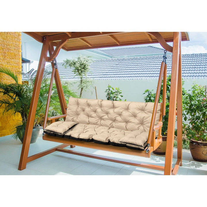 KingGarden Cojín Acolchado para Banco de Jardín Impermeable con 2x Cojines Laterales 42x42 cm 1+2 Juego de 3 piezas PVC Impermeable Codura (Beige, 100x60x50cm + 2 cojines 42 x 42 cm)