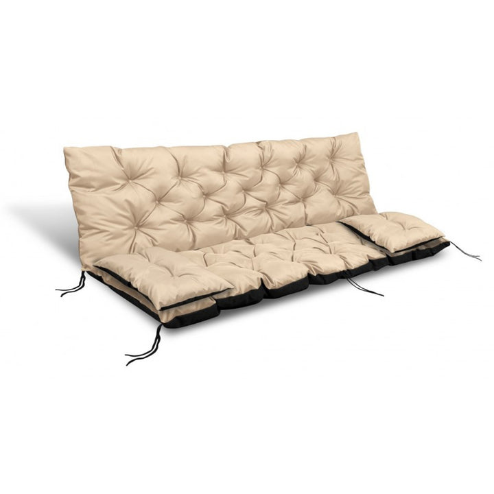 KingGarden Cojín Acolchado para Banco de Jardín Impermeable con 2x Cojines Laterales 42x42 cm 1+2 Juego de 3 piezas PVC Impermeable Codura (Beige, 180x60x50cm + 2 cojines 42 x 42 cm)