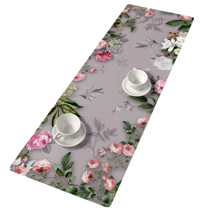 Bertoni Table Runner Decorative Felt 115x40cm Tablecloth Anti Scratch Thick Grey Roses Design Pattern