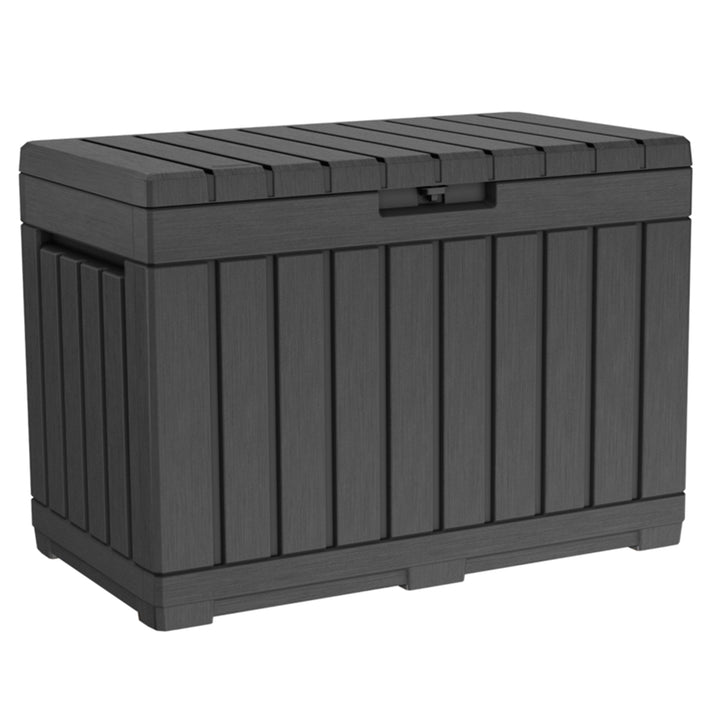 Keter Kentwood 2in1 Garden Storage Box Chest with Seating Capacity Lid Graphite Dark Grey 190L Capacity Seat
