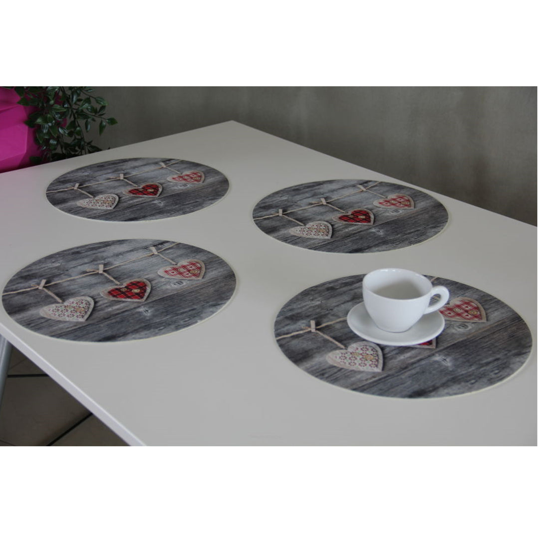 Set de tapis de table Bertoni, 4 pièces, rond, 33 cm, Hearts