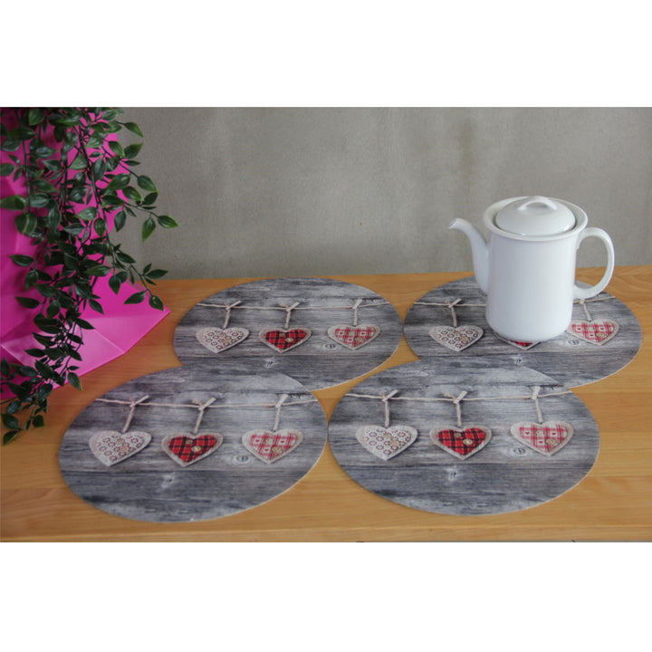 Set de tapis de table Bertoni, 4 pièces, rond, 33 cm, Hearts