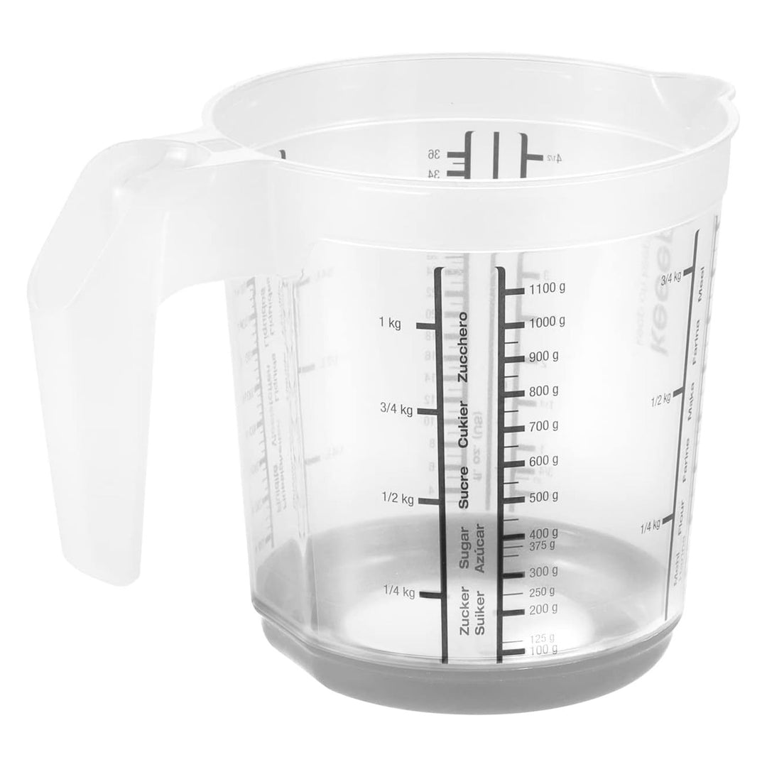 Keeeper Masimmo Measuring Jug Cup 1L Non-Slip Base Ergonomic Handle Spout Multilingual Cooking Kitchen Clear Grey