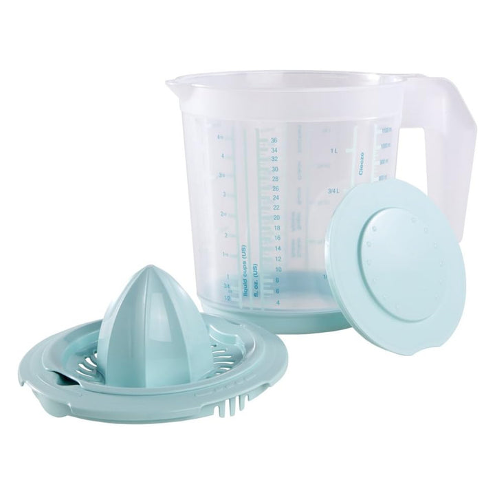 Kitchen jug set with cover, lid and citrus squeezer, Matteo Keeeper, 1 l, 14x15 cm, aquamarine